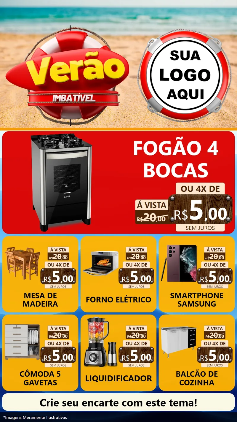 Modelo de Rede Social para Stories com o tema Verão Imbatível para Móveis e Eletro