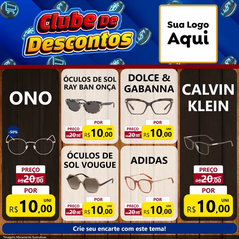 Modelo de Rede Social para Feed Facebook com o tema Clube de Descontos para Óticas