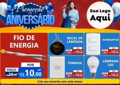 Modelo de Encarte para Encarte A4 Horizontal com o tema Promoção de Aniversário para Materiais Elétricos