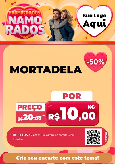 Modelo de Cartaz para Cartaz A4 Vertical com o tema Promoção dos Namorados para Frios e Laticínios