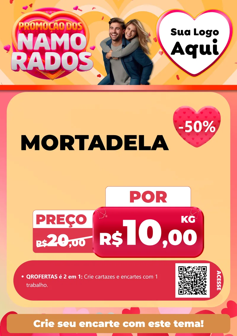 Modelo de Cartaz para Cartaz A4 Vertical com o tema Promoção dos Namorados para Frios e Laticínios