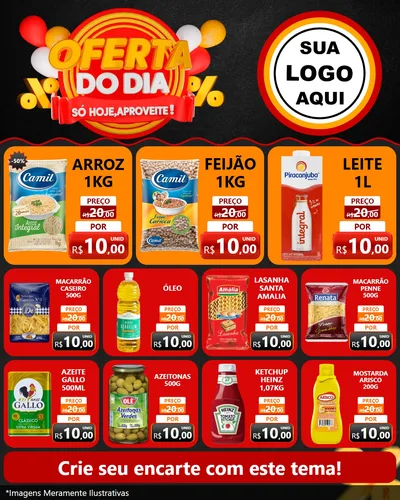 Modelo de Rede Social para Feed Instagram com o tema Oferta do Dia - Só hoje, Aproveite! para Supermercado