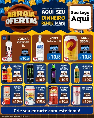 Modelo de Rede Social para Feed Instagram com o tema Arraiá de Ofertas - Junina para Distribuidora de bebidas