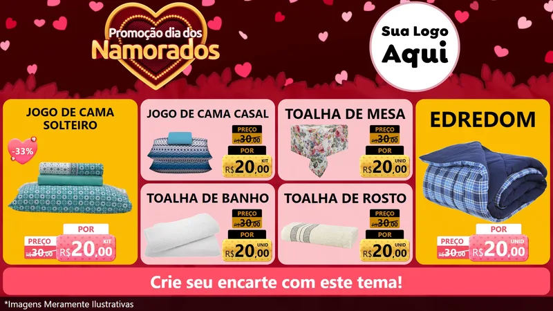 Modelo de TV para TV Horizontal com o tema Promoção Dia Dos Namorados para Cama, Mesa e Banho