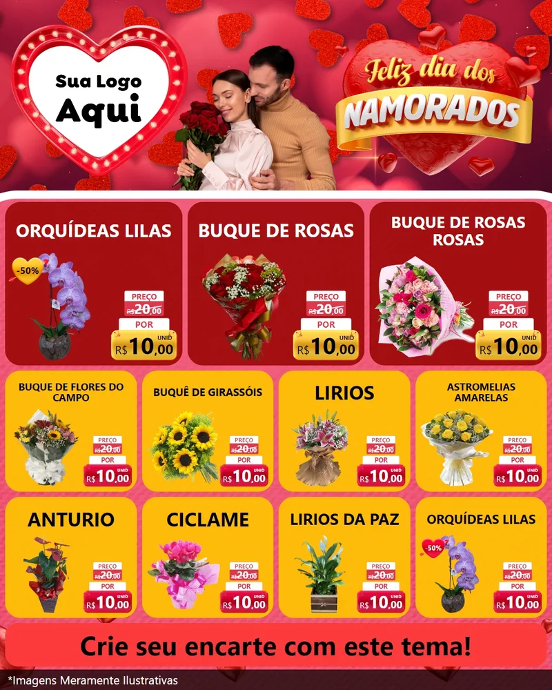 Modelo de Rede Social para Feed Instagram com o tema Feliz Dia Dos Namorados para Floricultura e jardim