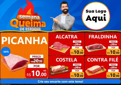 Modelo de Encarte para Encarte A4 Horizontal com o tema Semana Queima de Estoque para Açougue