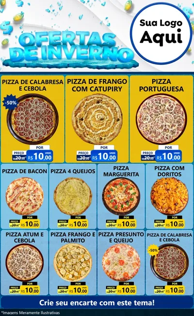 Modelo de Encarte para Encarte Grande com o tema Ofertas de Inverno para Pizzaria