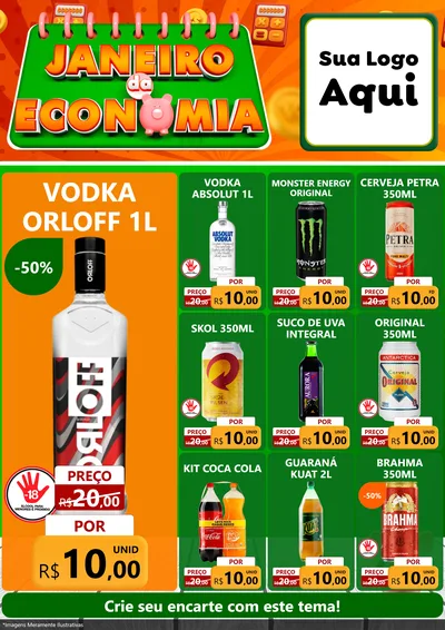 Modelo de Encarte para Encarte A4 Vertical com o tema Janeiro da Economia para Distribuidora de bebidas