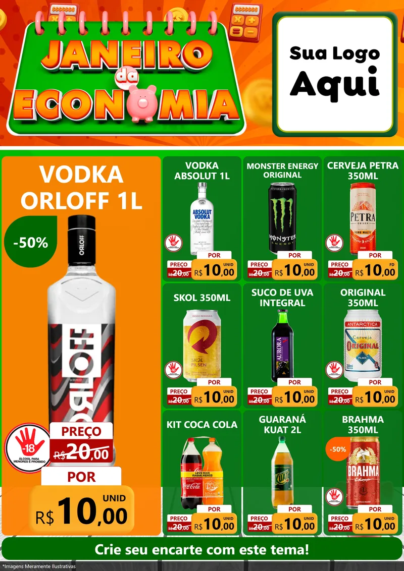 Modelo de Encarte para Encarte A4 Vertical com o tema Janeiro da Economia para Distribuidora de bebidas