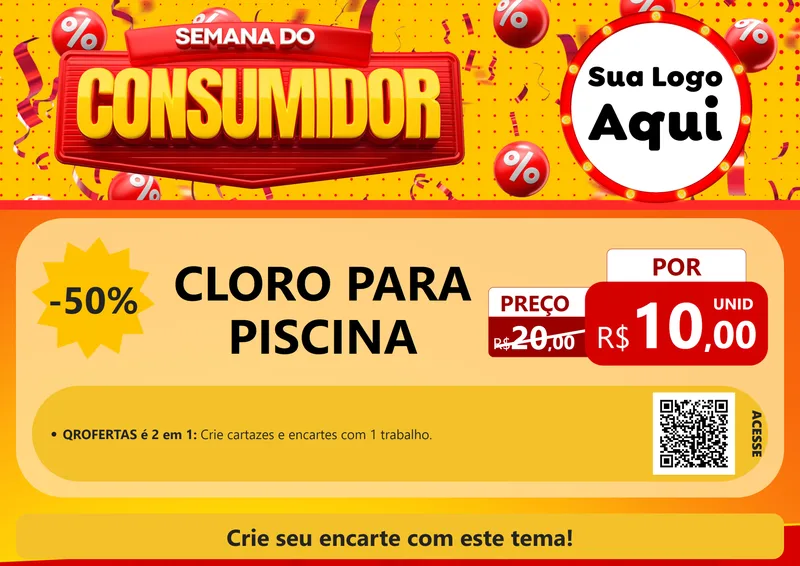 Modelo de Cartaz para Cartaz A4 Horizontal com o tema Semana do Consumidor para Produtos para Piscina