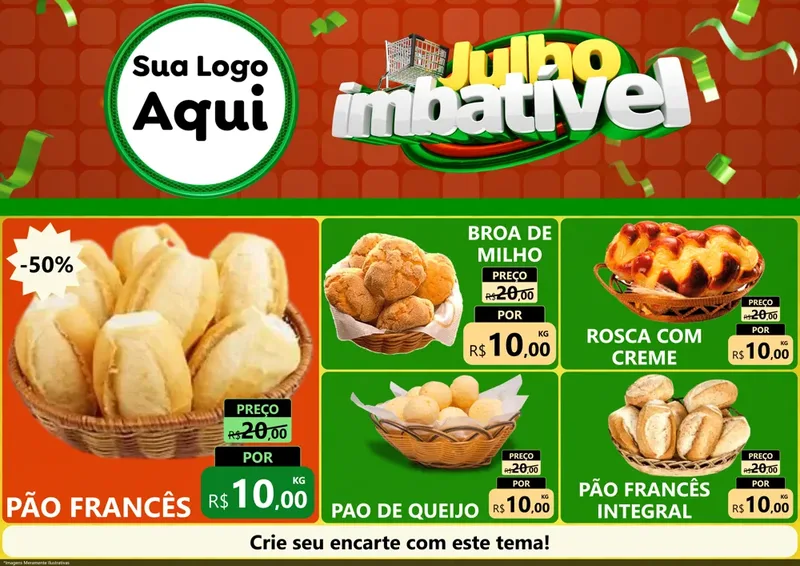Modelo de Encarte para Encarte A4 Horizontal com o tema Julho Imbatível para Padaria