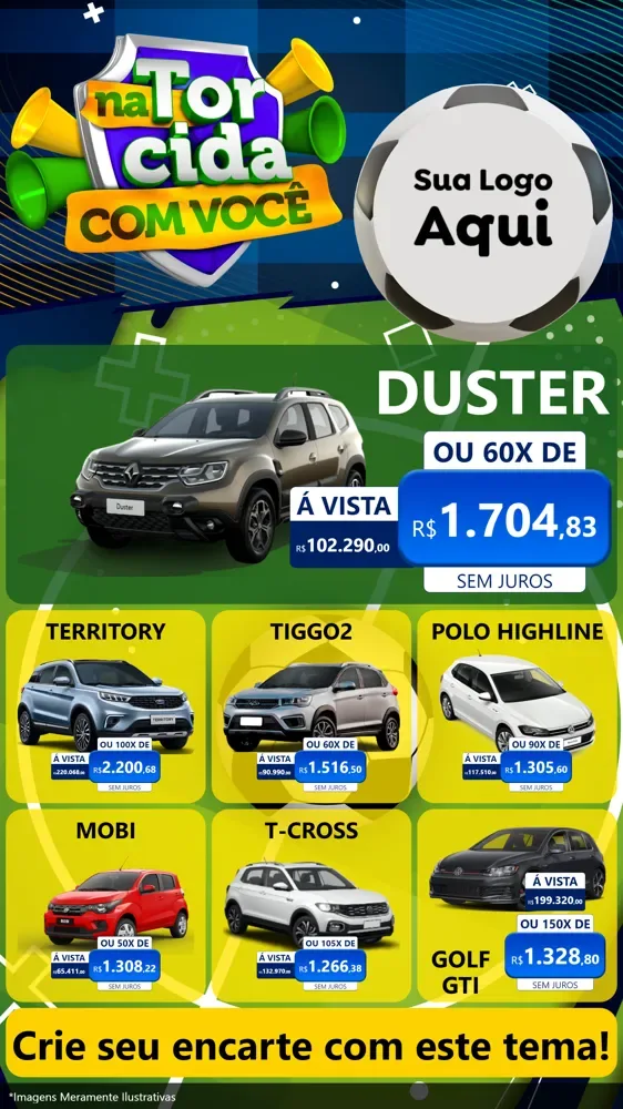 Modelo de Rede Social para Stories com o tema Na Torcida Com Você - Copa para Concessionaria de Carros