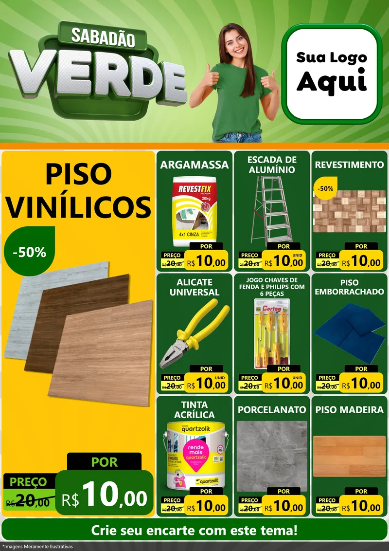 Modelo de Encarte para Encarte A4 Vertical com o tema Sabadão Verde para Material para Construção