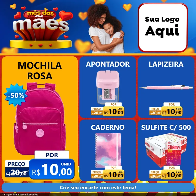 Modelo de Rede Social para Feed Facebook com o tema Mês das Mães para Papelaria