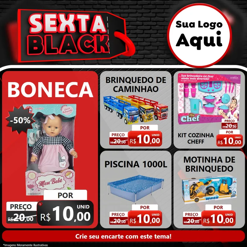 Modelo de Rede Social para Feed Facebook com o tema Sexta Black para Brinquedos