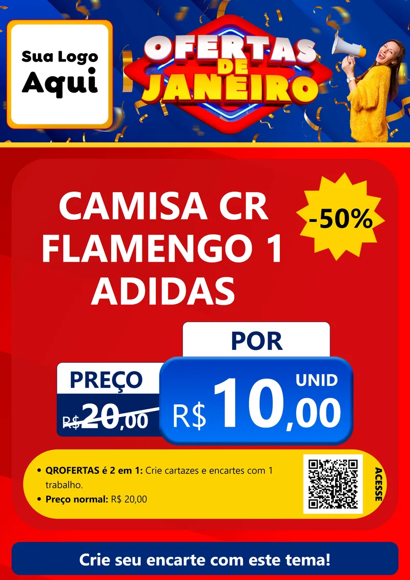 Modelo de Cartaz para Cartaz A4 Vertical com o tema Ofertas de Janeiro para Roupas e acessórios