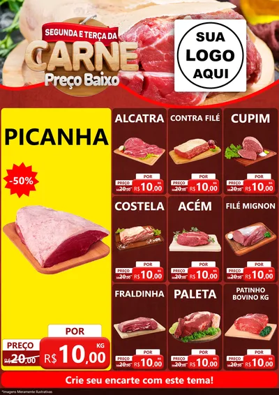 Modelo de Encarte para Encarte A4 Vertical com o tema Segunda e Terça da Carne para Açougue