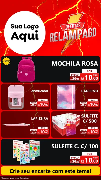 Modelo de TV para TV Vertical com o tema Ofertas Relâmpago para Papelaria