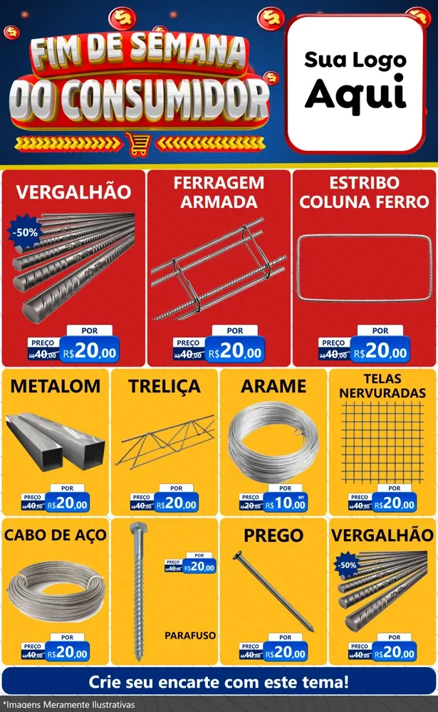 Modelo de Encarte para Encarte Grande com o tema Fim de Semana do Consumidor para Ferragens