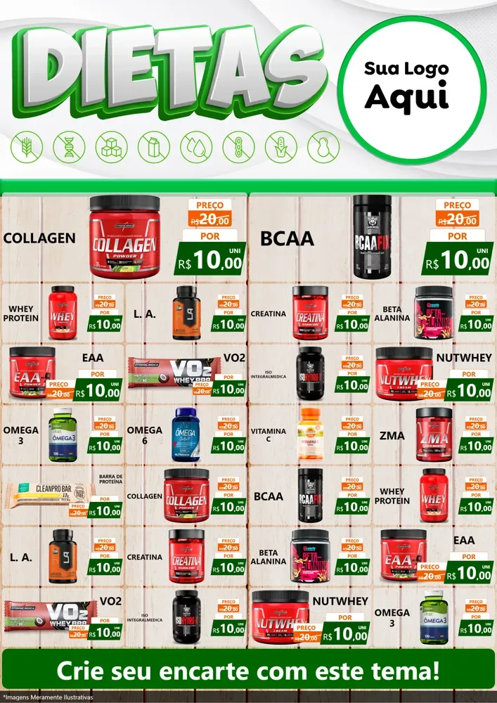 Modelo de Encarte para Encarte A4 Vertical com o tema Dietas para Suplementos alimentares