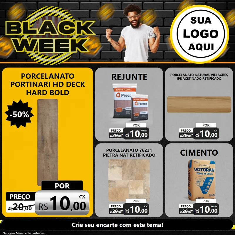 Modelo de Rede Social para Feed Facebook com o tema Black Week para Pisos e revestimentos