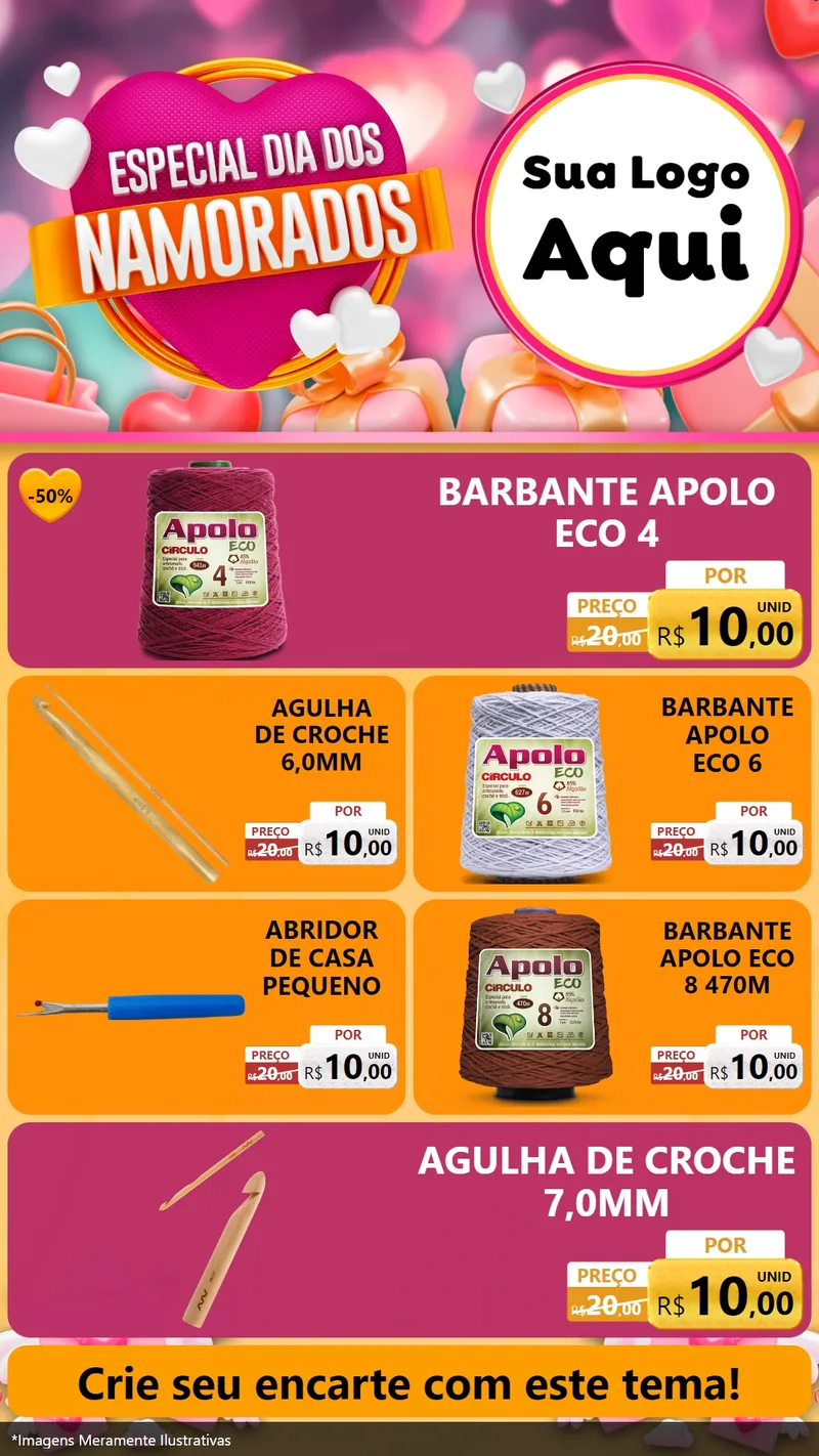 Modelo de TV para TV Vertical com o tema Especial Dia dos Namorados para Armarinho e Aviamentos