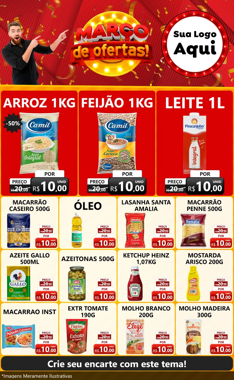 Modelo de Encarte para Encarte Grande com o tema Março de Ofertas! para Supermercado