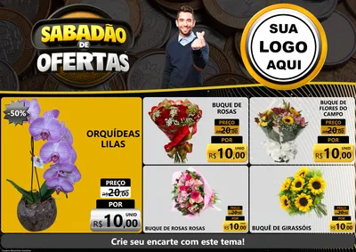 Modelo de Encarte para Encarte A4 Horizontal com o tema Sabadão de Ofertas para Floricultura e jardim