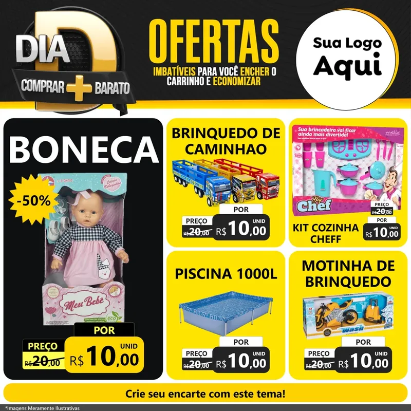 Modelo de Rede Social para Feed Facebook com o tema Dia D Mais Economia para Brinquedos