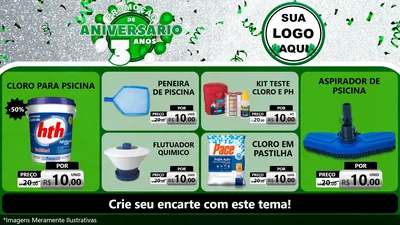 Modelo de TV para TV Horizontal com o tema Promoção de Aniversário - 3 Anos para Produtos para Piscina