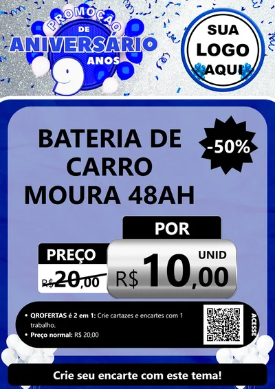 Modelo de Cartaz para Cartaz A4 Vertical com o tema Promoção de Aniversário - 9 Anos para Baterias Elétricas