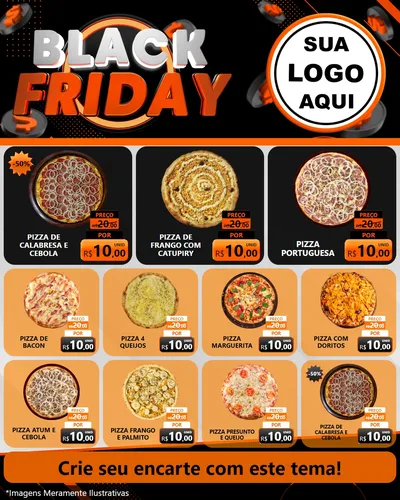 Modelo de Rede Social para Feed Instagram com o tema Black Friday para Pizzaria