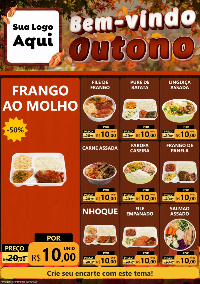 Modelo de Encarte para Encarte A4 Vertical com o tema Bem-vindo Outono para Restaurante