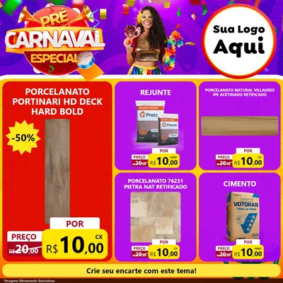 Modelo de Rede Social para Feed Facebook com o tema Pré-Carnaval Especial para Pisos e revestimentos