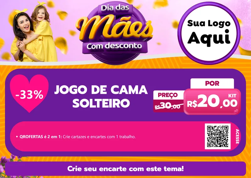 Modelo de Cartaz para Cartaz A4 Horizontal com o tema Dia das Mães com Desconto para Cama, Mesa e Banho