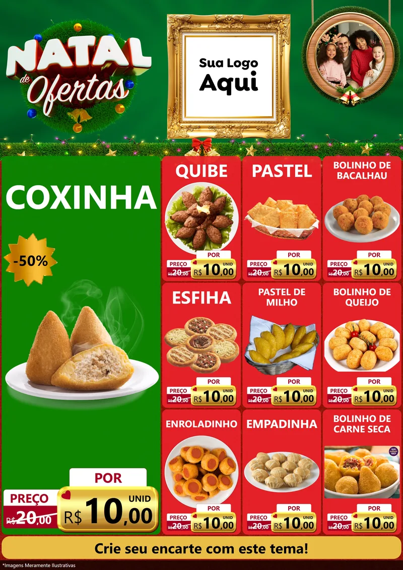 Modelo de Encarte para Encarte A4 Vertical com o tema Natal de Ofertas para Salgadaria