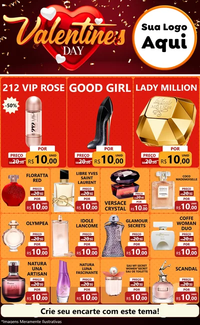 Modelo de Encarte para Encarte Grande com o tema Valentine's Day para Perfumes