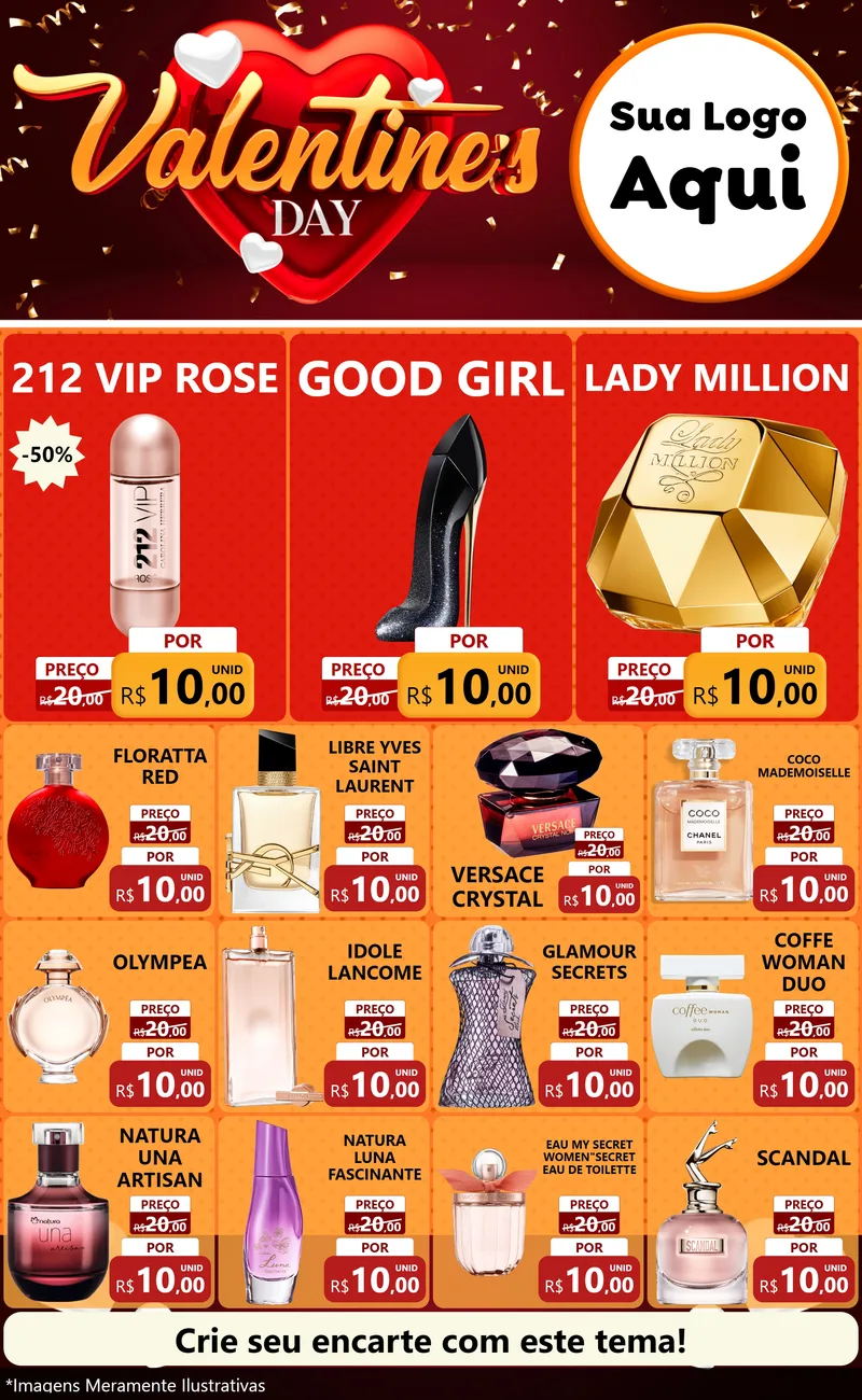Modelo de Encarte para Encarte Grande com o tema Valentine's Day para Perfumes