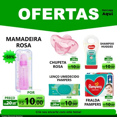 Modelo de Rede Social para Feed Facebook com o tema Ofertas Verde Cartaz para Bebês