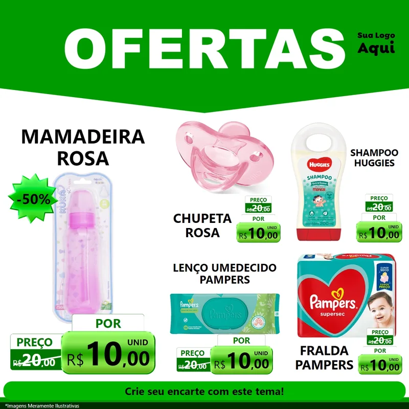Modelo de Rede Social para Feed Facebook com o tema Ofertas Verde Cartaz para Bebês