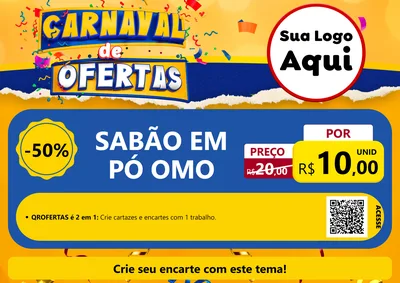 Modelo de Cartaz para Cartaz A4 Horizontal com o tema Carnaval de Ofertas para Produtos de Limpeza