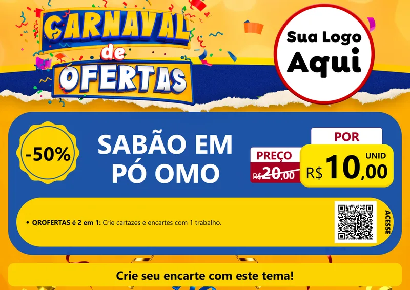 Modelo de Cartaz para Cartaz A4 Horizontal com o tema Carnaval de Ofertas para Produtos de Limpeza