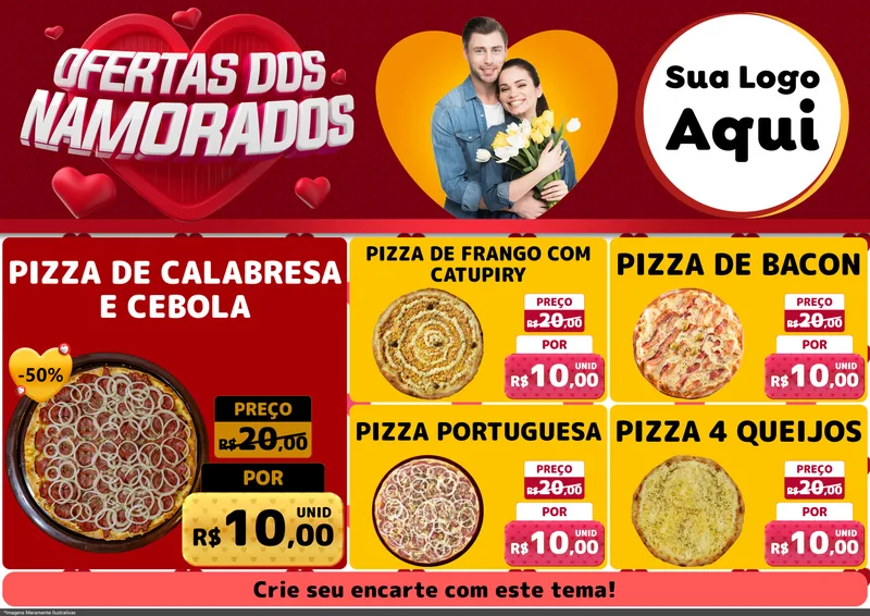 Modelo de Encarte para Encarte A4 Horizontal com o tema Ofertas Dos Namorados para Pizzaria