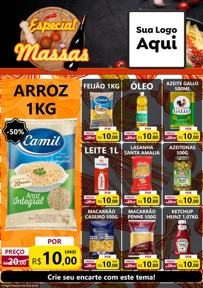 Modelo de Encarte para Encarte A4 Vertical com o tema Especial Massas para Supermercado