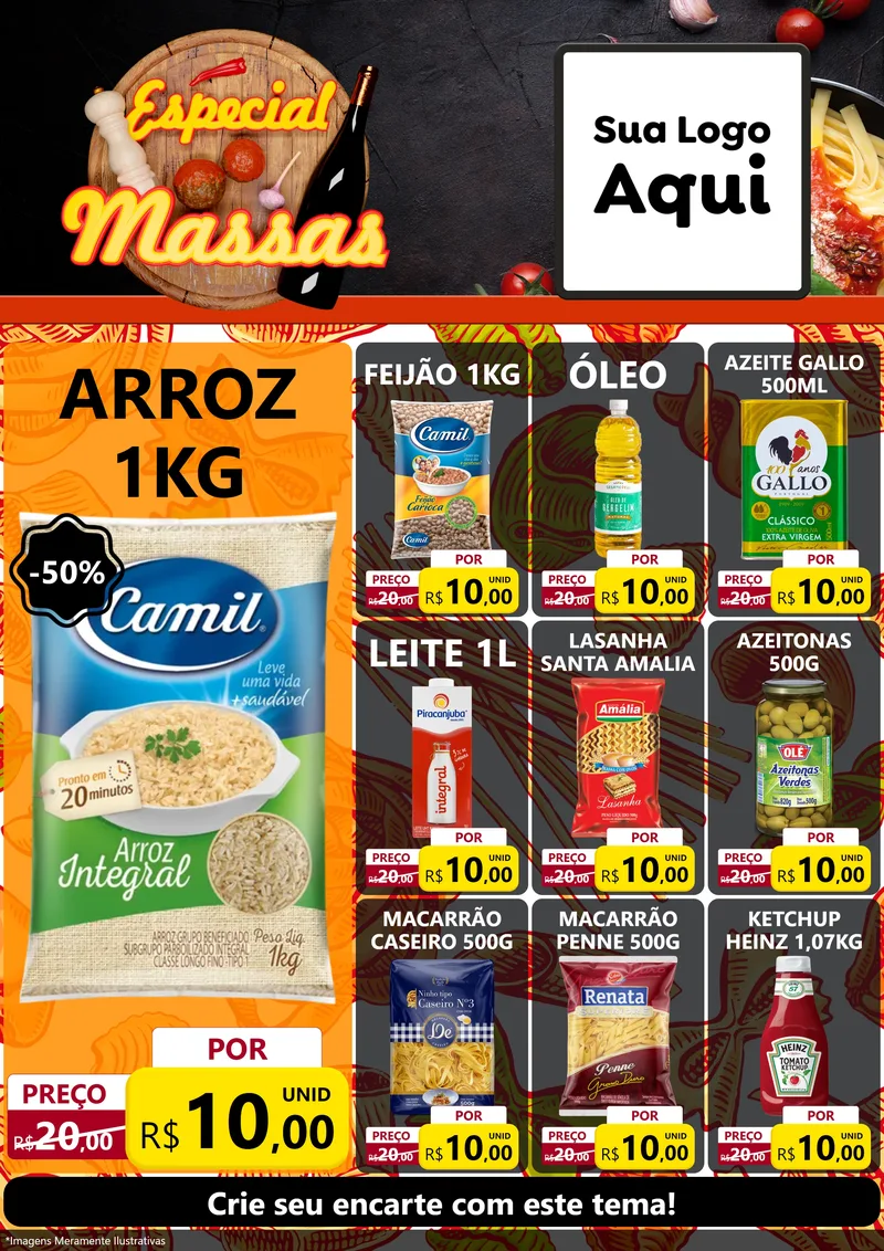 Modelo de Encarte para Encarte A4 Vertical com o tema Especial Massas para Supermercado