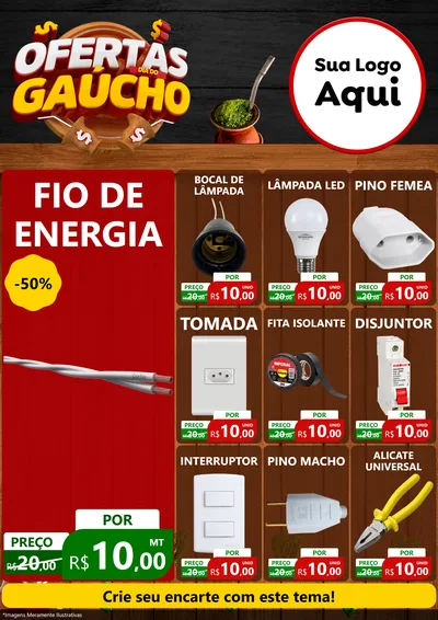 Modelo de Encarte para Encarte A4 Vertical com o tema Ofertas Dia do Gaúcho para Materiais Elétricos