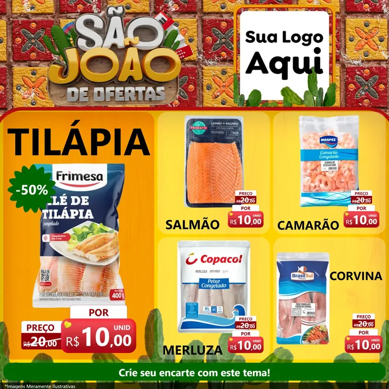Modelo de Rede Social para Feed Facebook com o tema São João de Muitas Ofertas - Junina para Peixaria