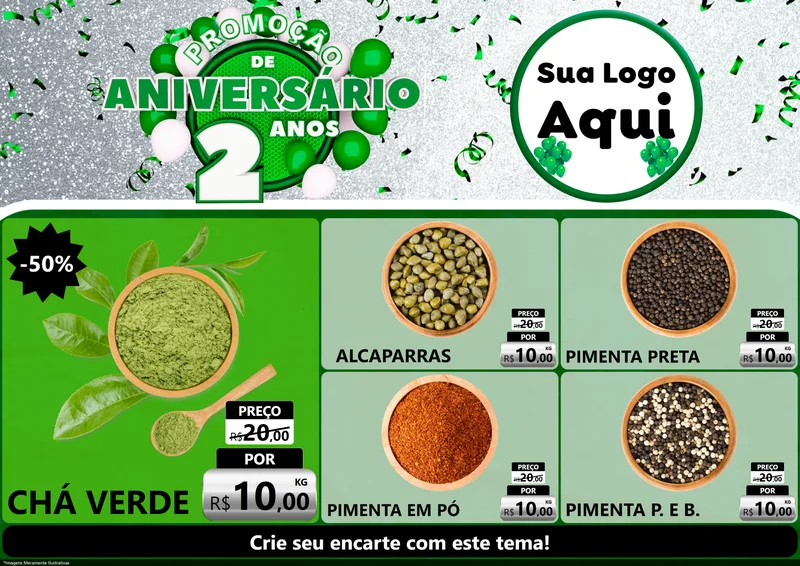 Modelo de Encarte para Encarte A4 Horizontal com o tema Promoção de Aniversário - 2 Anos para Produtos Naturais