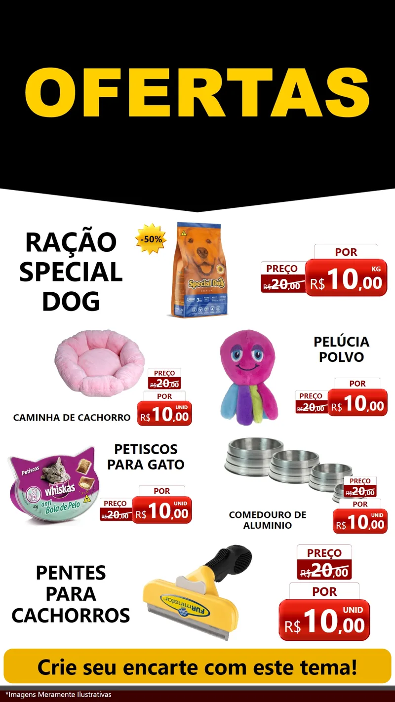 Modelo de TV para TV Vertical com o tema Ofertas Preto e Vermelho Cartaz para Pet Shop