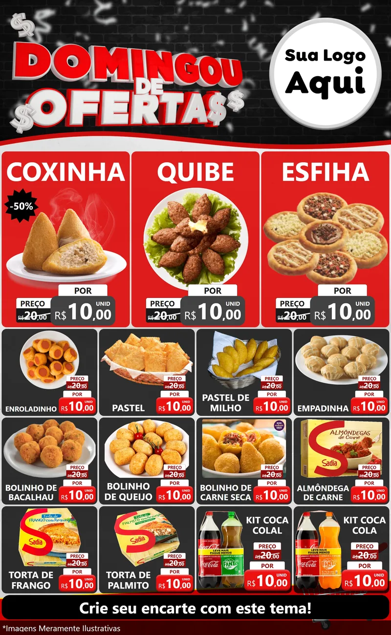 Modelo de Encarte para Encarte Grande com o tema Domingou de Ofertas para Salgadaria